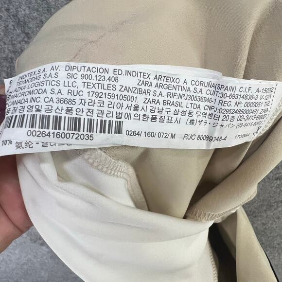 Zara Midi Slip Dress Women M Beige Cream Pleated Snakeskin Slit Blogger Favorite - Picture 12 of 14